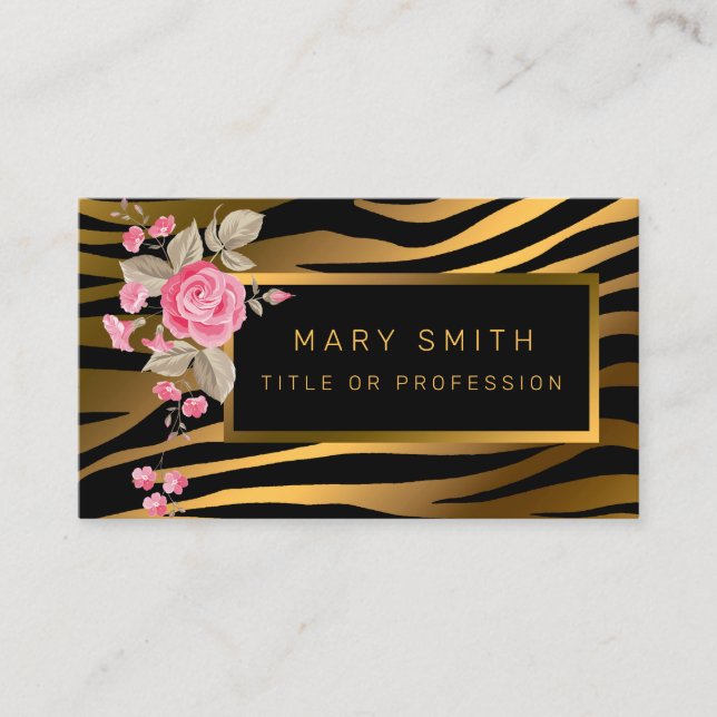 Cartão De Visita Tigre Floral Moderno De Luxo Adicionar Seu Texto (Frente)