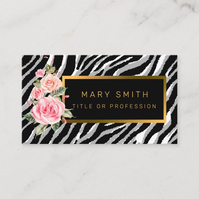 Cartão De Visita Tigre Floral Moderno De Luxo Adicionar Seu Texto (Frente)