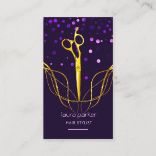 Cartão De Visita Tijela de Ouro Roxo Estilista de Cabelo Profission