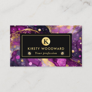 Cartão De Visita Tinta Alcoólica Brilhante Roxo e Dourado Aquarela