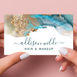 Cartão De Visita Tinta de Aguarela Líquida de Arte Moderna Azul e D