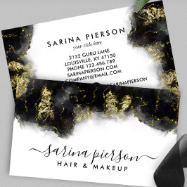 Cartão De Visita Tinta de Aquarela Líquida De Arte Moderna Preta E 