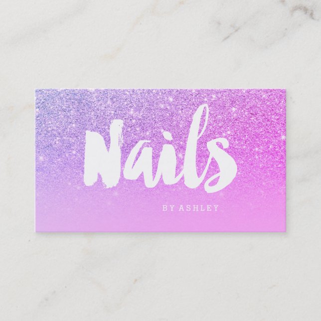 Cartão De Visita Típico moderno do artista Unhas brilha rosa (Frente)