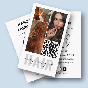Cartão De Visita Tipografia de Cabelo 3 Foto Colagem Código Qr Logo