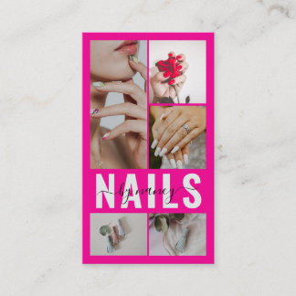 Cartão De Visita Tipografia de unhas chiques Colagem de fotos Logo