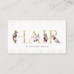 Cartão De Visita Tipografia Floral em Aquarela Elegante Cabelo