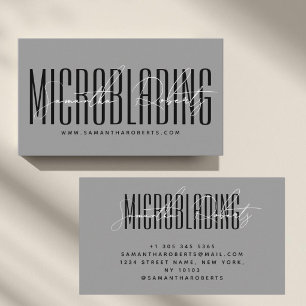 Cartão De Visita Tipografia moderna de microblading cinza script