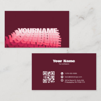 Cartão De Visita Tipografia Ondulada Moderna em Burgundy com QR COD