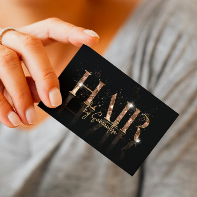 Cartão De Visita tipografia rosa de ouro de luxo moderna (Criador carregado)