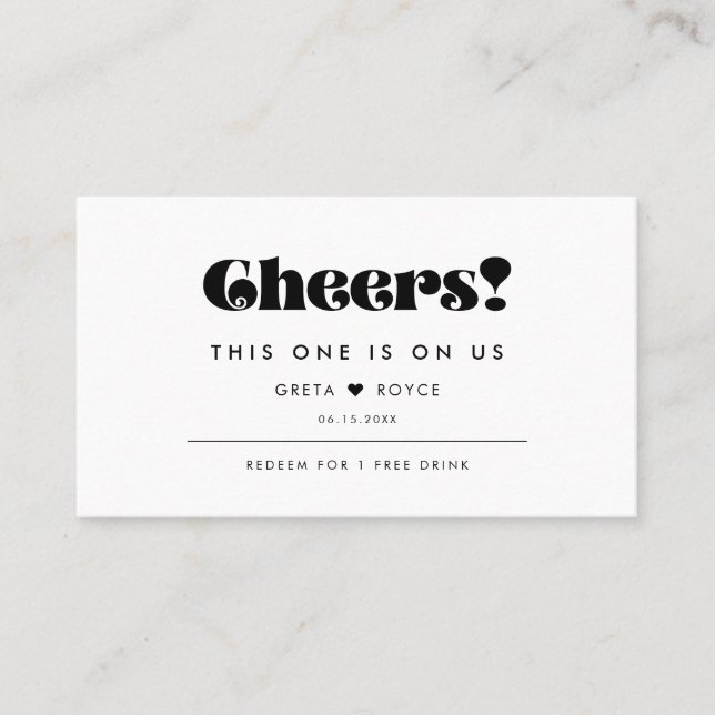 Cartão De Visita Tíquete De Bebida De Casamento De Script Retroativ (Frente)