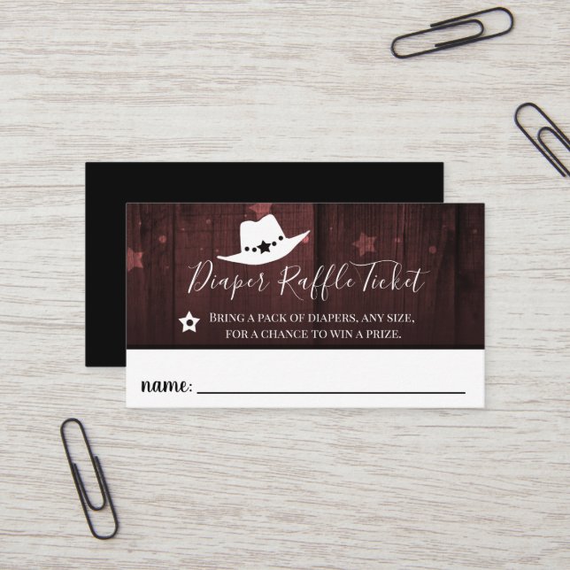 Cartão De Visita Tíquete de Fralda de Chá de fraldas de cowboy Raff (Frente/Verso In Situ)