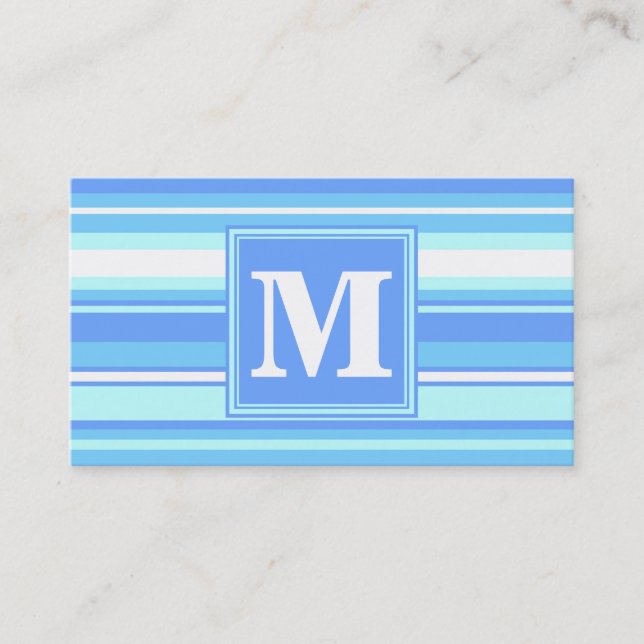 Cartão De Visita Tiras azuis do céu monograma (Frente)
