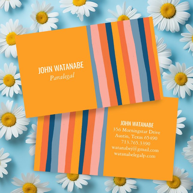 Cartão De Visita Tiras Mínimas De Candy Laranja Feita À Mão (Candy Minimalist Stripes Handmade Orange Custom Colorful Business Card
)