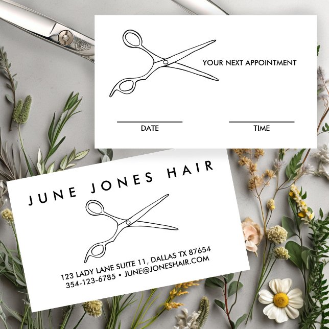 Cartão De Visita Tisoura de cabeleireiro barbeiro DATA DE COMPROMIS (Hair Stylist Barber Scissors Chic APPOINTMENT DATE TIME REMINDER Business Card
)
