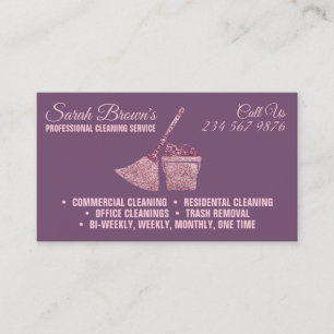 Cartão De Visita Tons de roxo Limpeza Faxineira Janitorial brilho
