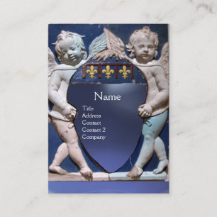 Cartão De Visita Topázio PEQUENO do azul do MONOGRAMA dos ANJOS do