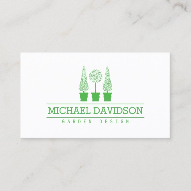 Cartão De Visita Topiary Trio Gardener Landscaping Verde Brilhante (Frente)