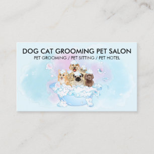 Cartão De Visita Tosa Pet Groomer Azul Rosa Gatos Cães Banho