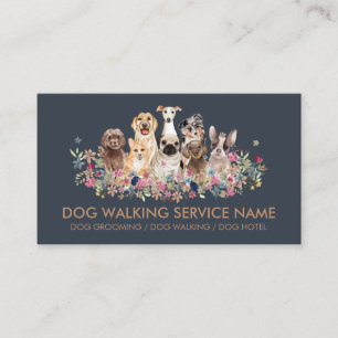 Cartão De Visita Tosa Pet Service Flores Simples Azul Marinho