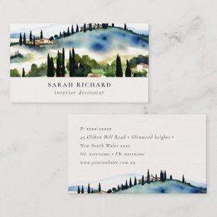 Cartão De Visita Toscana Elegante Itália Paisagem Aquarela