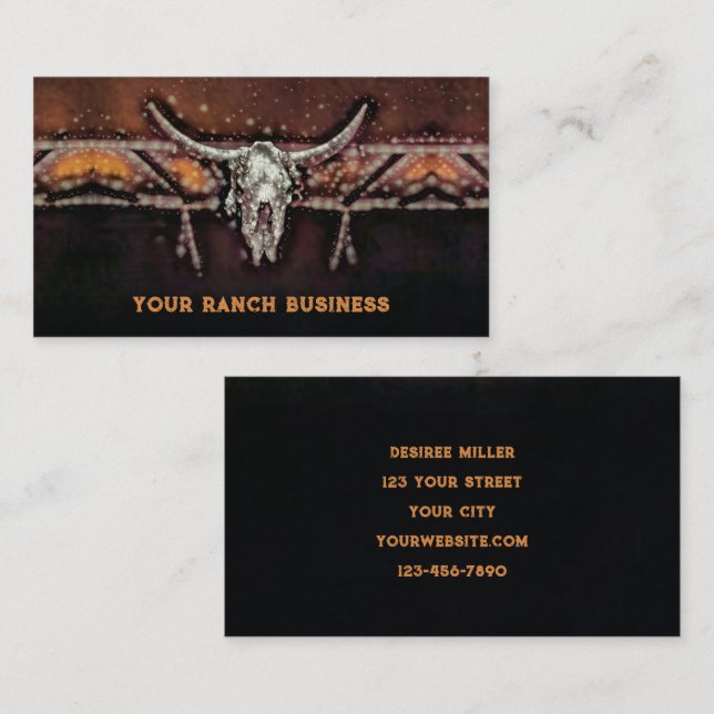 Cartão De Visita Touro Ocidental Russo Caveira Laranja Castanho Tri (Frente/Verso)