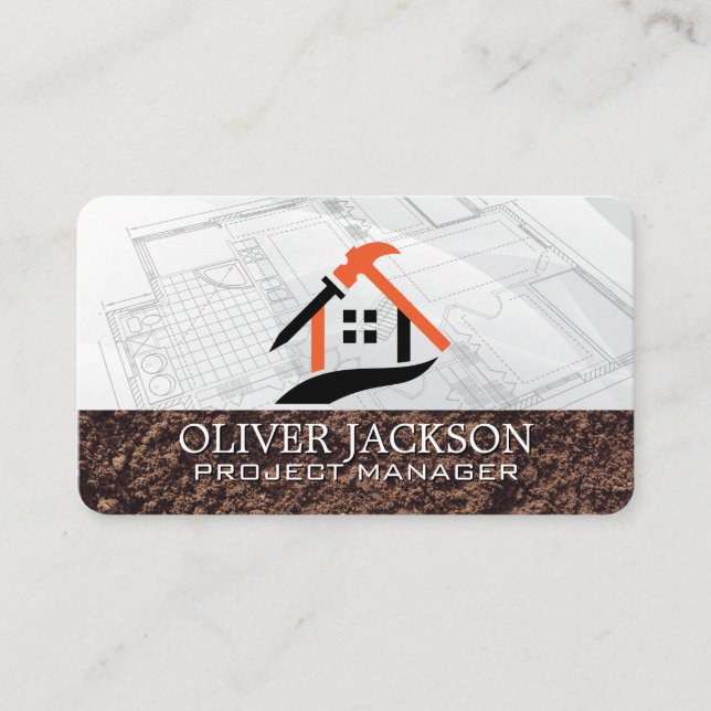 Cartão De Visita Trabalhador da Construção | Plantas | Arquiteto (Frente)