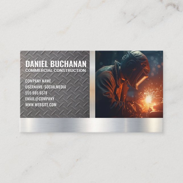 Cartão De Visita Trabalhador de Soldadura de Colarinho Azul | Faísc (Frente)