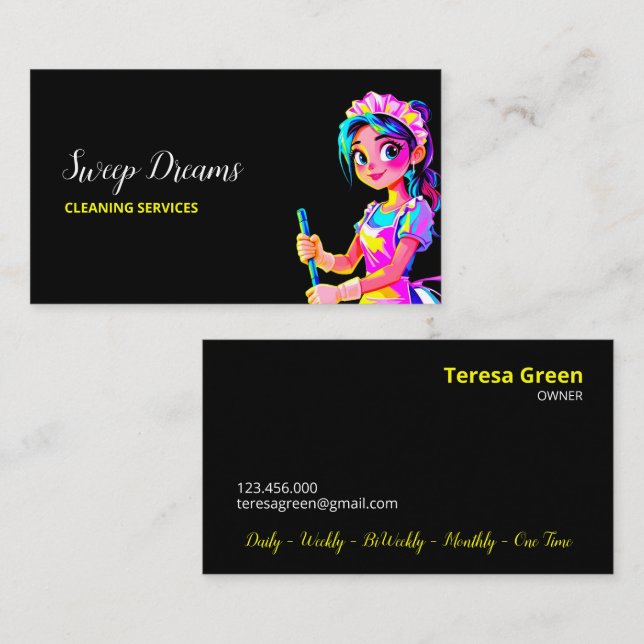 Cartão De Visita Trabalhadora independente de residências em preto (Frente/Verso)