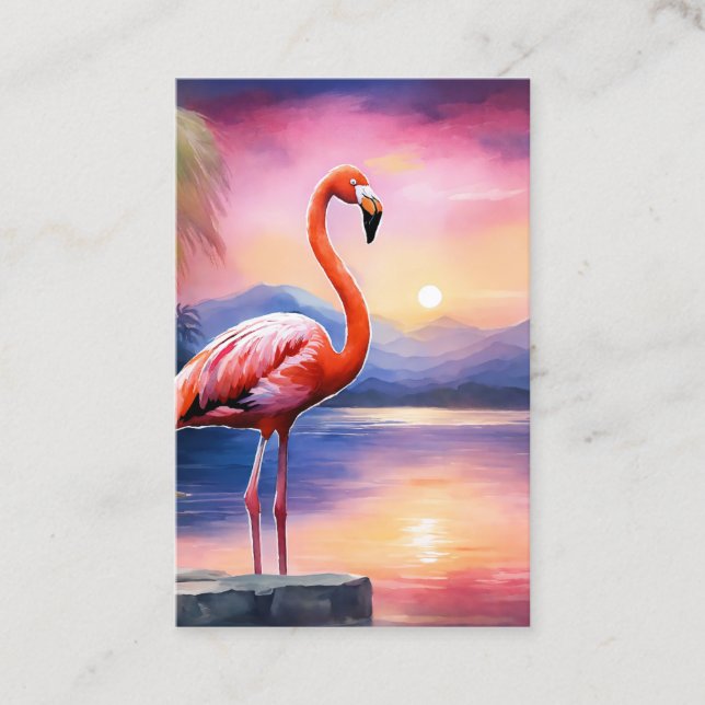 Cartão De Visita Trabalho de arte gráfico de Flamingo Rosa na aquar (Frente)