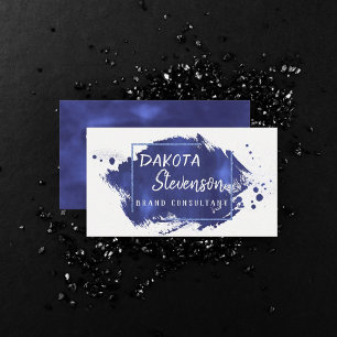 Cartão De Visita Traço de Pincel Azul   Splatter de Aquarela Modern
