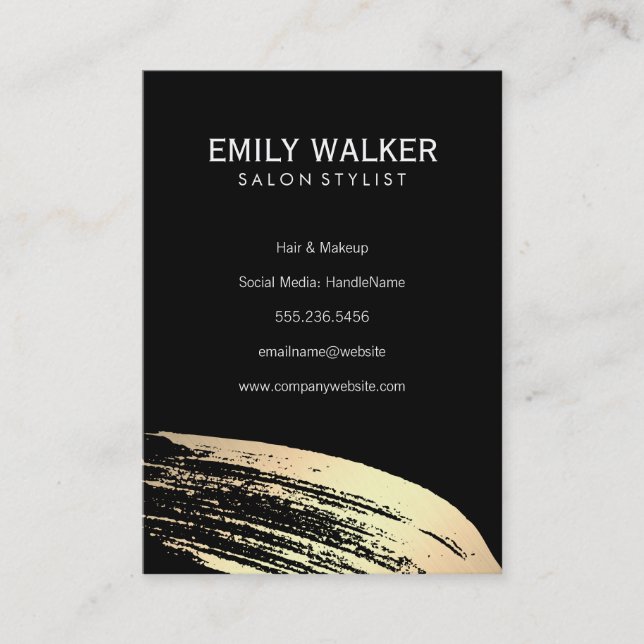 Cartão De Visita Traço de Pincel Dourado Chic (Frente)