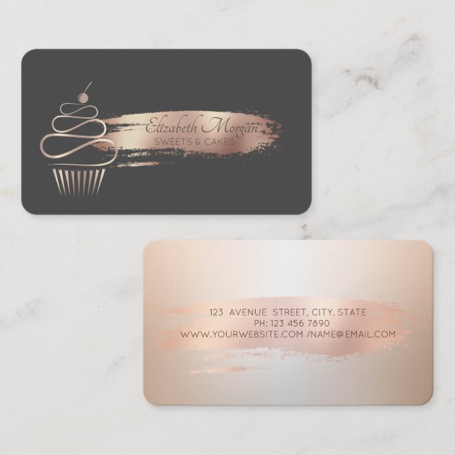 Cartão De Visita Traço de Pincel Profissional,Cupcake, Doces (Frente/Verso)