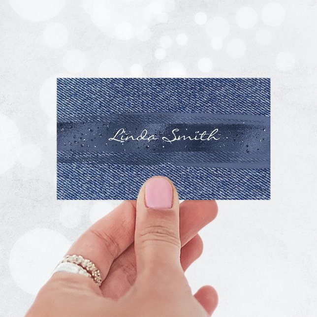 Cartão De Visita Traço do pincel do Marinho da Glittery Denim (Denim Glittery Navy Brush Stroke Business Card)