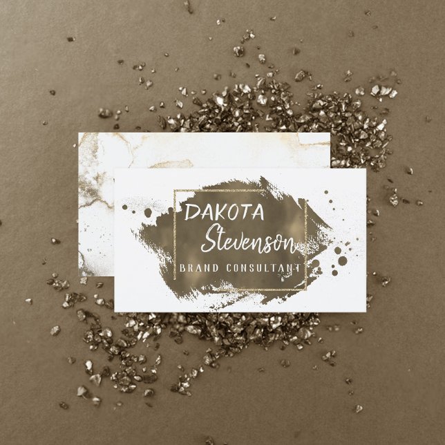 Cartão De Visita Traço Dourado do Pincel | Chic de Script Moderno (Criador carregado)