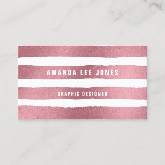 Cartão De Visita Traços de Pincel Dourado rosa (Frente)