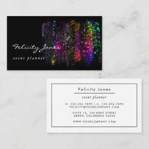 Cartão De Visita Traços de Pincel Negro e Neon