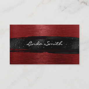 Cartão De Visita Traços de Pincel Preto Vermelho Escuro Bruto Metál