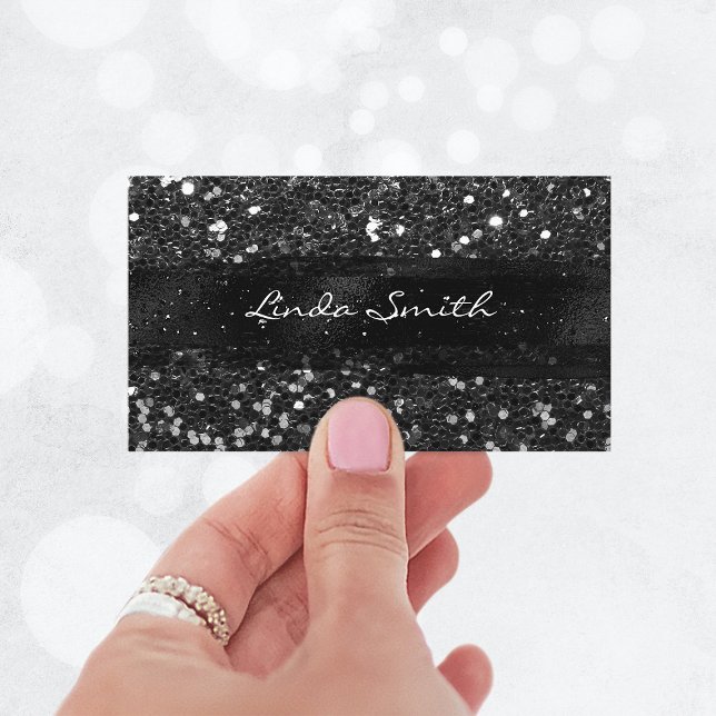 Cartão De Visita Traços do Confetti Preto e do Pincel (Black Confetti Glitter and Brush Strokes Business Card)
