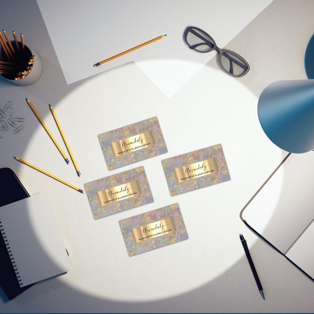 Cartão De Visita Traços Dourados Beleza Compra Enfumaçado de Pastel (Gold Strokes Beauty Shop Pastel Smoky Marble Business Card)