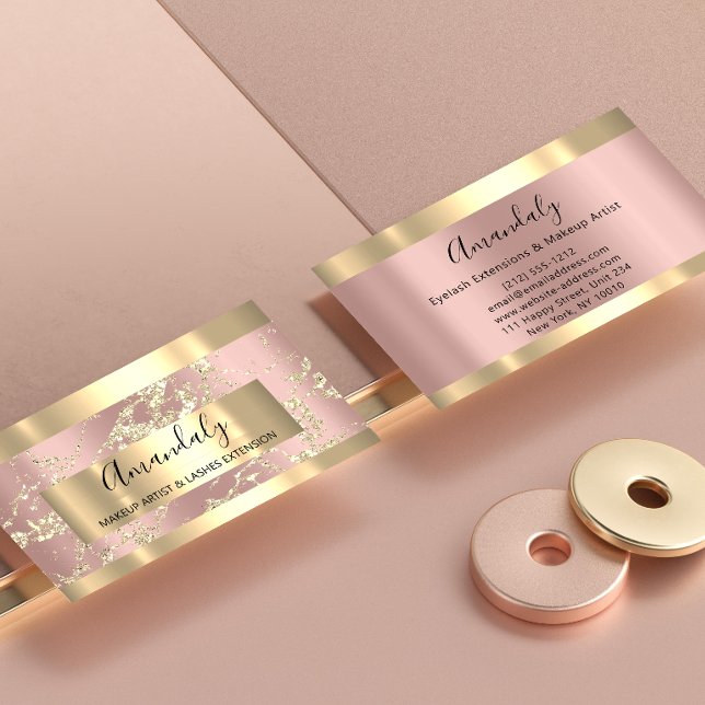 Cartão De Visita Traços Dourados Marble Beauty Compra Rosa Spa Make (Gold Strokes Marble Beauty Shop Rose Spa Makeup Business Card)