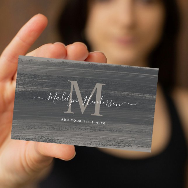 Cartão De Visita Traços mínimos modernos de pincel de Cinza escura (Criador carregado)