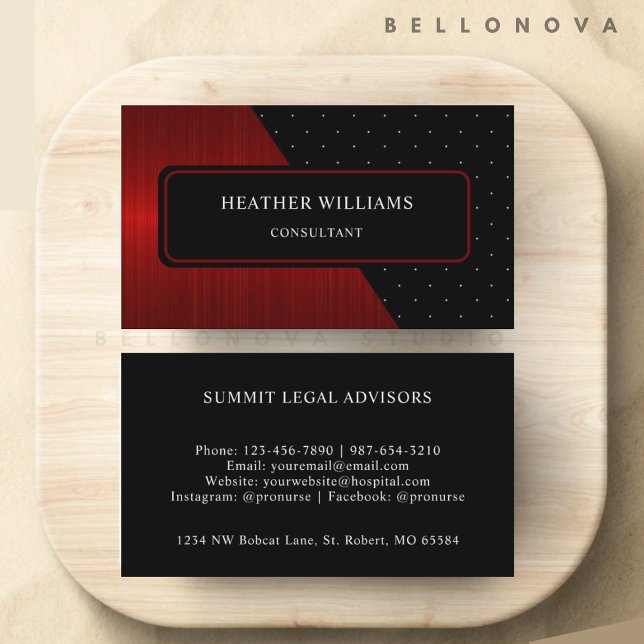 Cartão De Visita Traços vermelhos personalizados Ponto branco preto (Custom Red Stripes Black White Dot Professional Business Card)