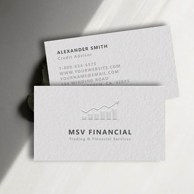 Cartão De Visita Trader Dealer Faux Emboscada Profissional Moderno (dealer trader financial finance business card faux embossed black white professional sleek minimal)