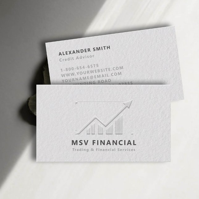 Cartão De Visita Trader Graph Faux Emboscada Moderna Profissional (dealer trader financial finance business card faux embossed black white professional sleek modern)