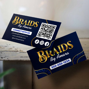 Cartão De Visita Trança de Cabelo Azul Real Conecte-se conosco Códi
