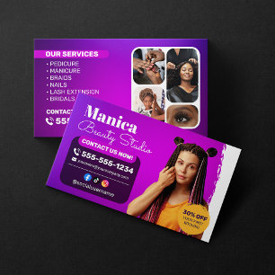 Cartão De Visita Tranças Africanas Salão de Beleza Unhas Maquiagem