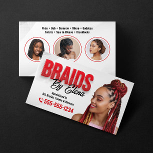 Cartão De Visita Tranças de Cabelo Branco Vermelho Cabeleireiro Sal