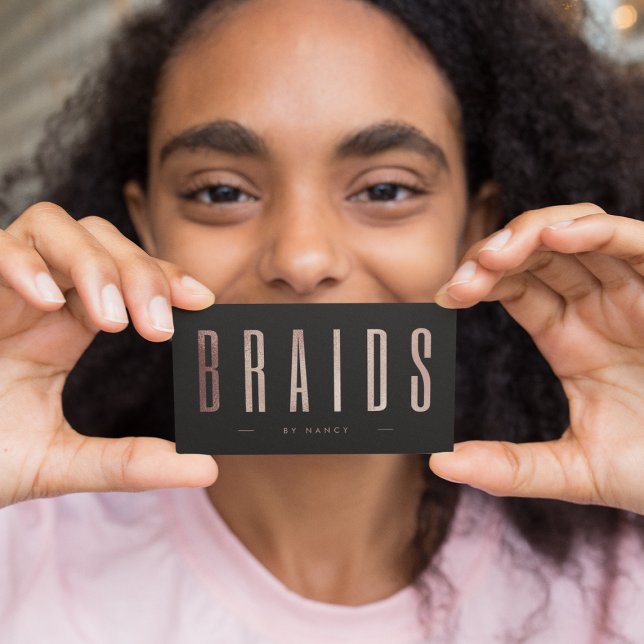 Cartão De Visita Tranças Rosa Dourado Chic  (Criador carregado)