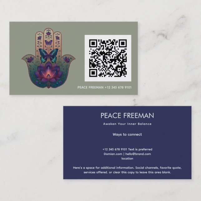 Cartão De Visita Transformação Sagrada | Design da Mão Hamsa (Frente/Verso)