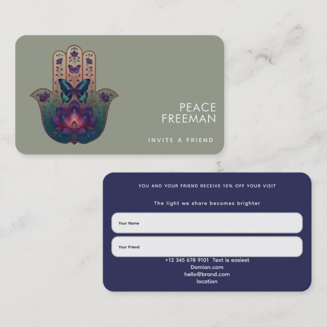 Cartão De Visita Transformação Sagrada | Design da Mão Hamsa (Frente/Verso)